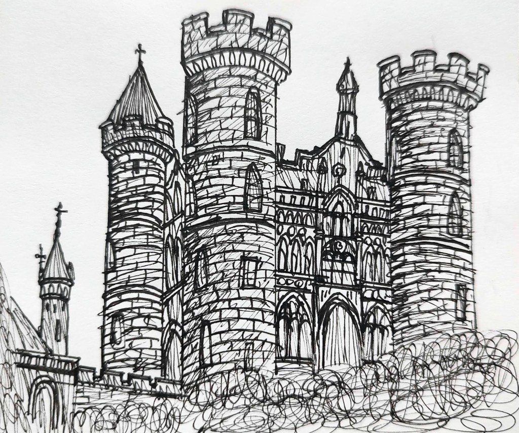 French Castle, ink on paper, 2026