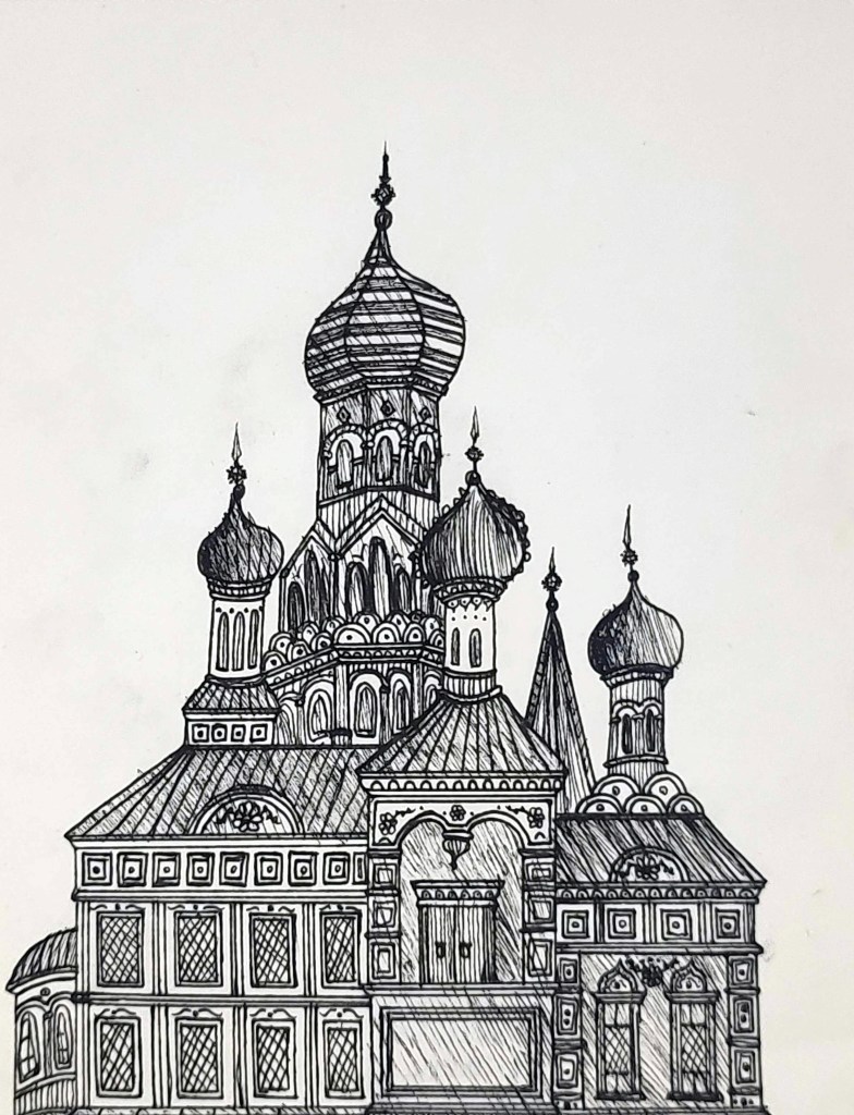 Moscow Merchant Church, ink on paper, 2025