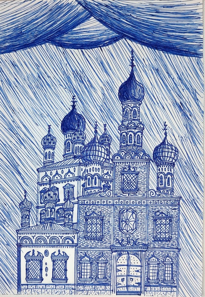 Storm in Strelna, 2026, ink on paper
