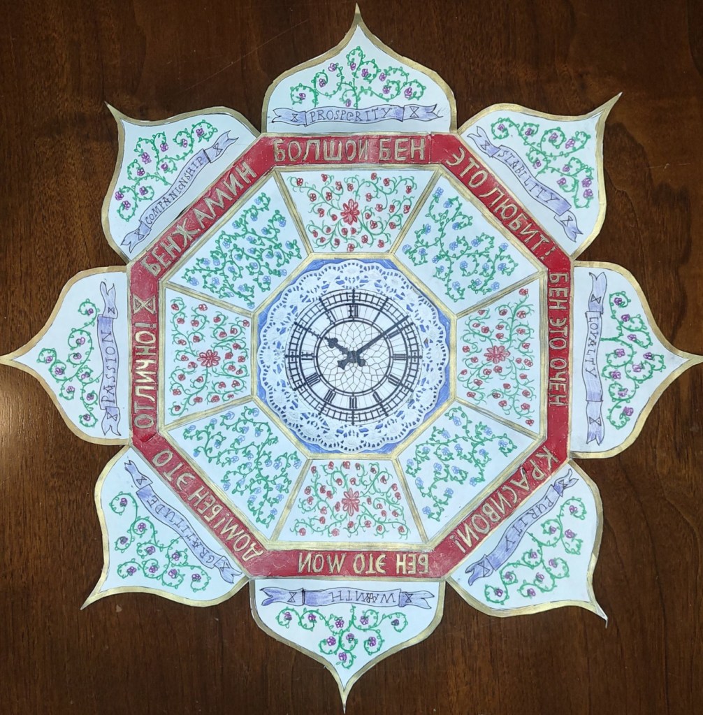 The 8 Attributes of Big Ben, 2026, paper and colored pencil